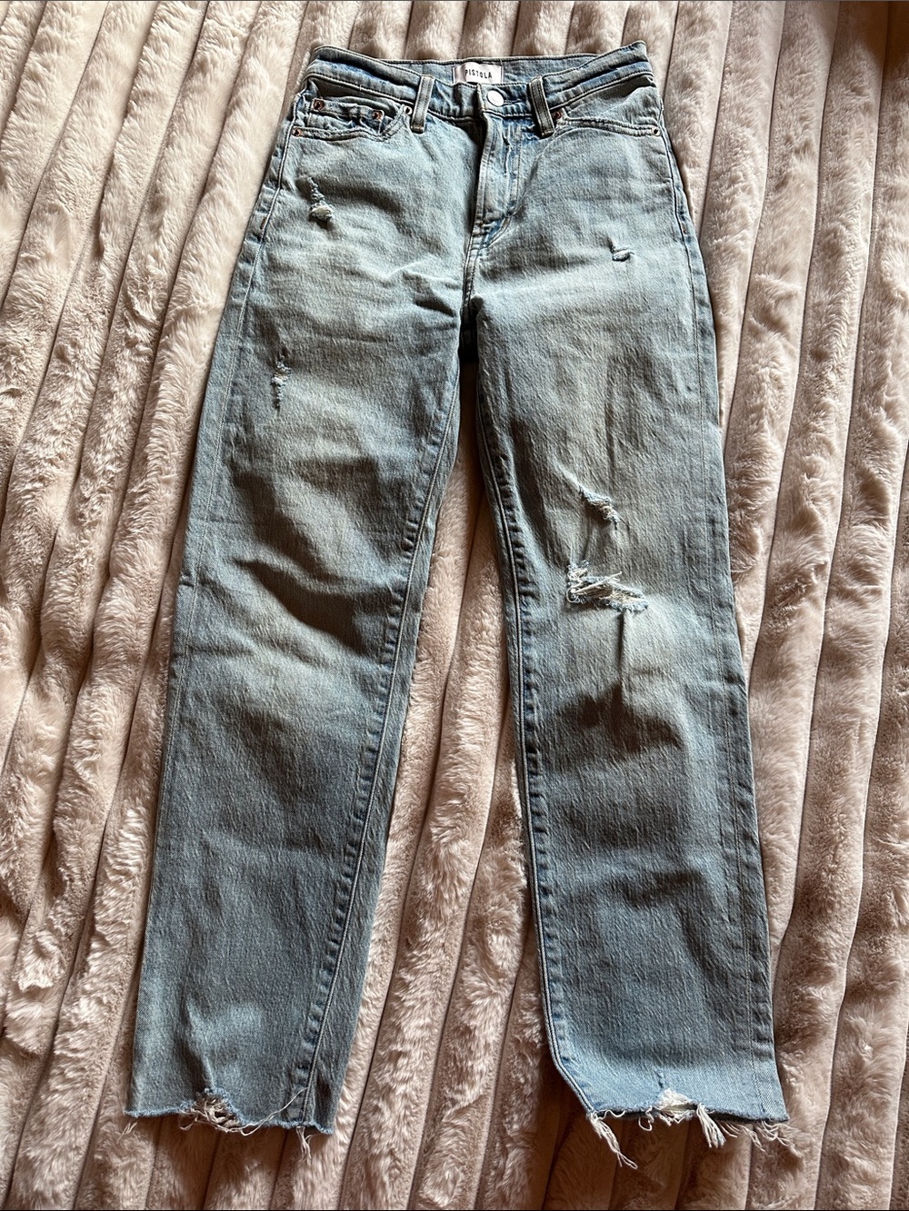 pistola light blue distressed ankle jeans